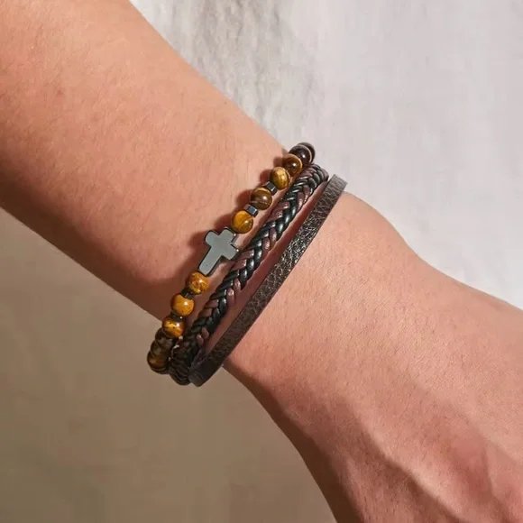 Brown Beaded Leather Bracelet - Picture 3 of 3